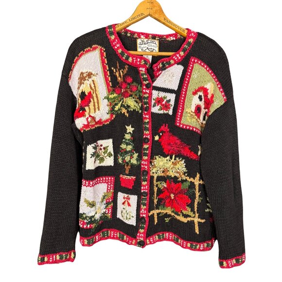 Vintage Sweaters - Vintage 90s Christmas Sweater Heirloom Collectibles Patchwork Knit Holiday